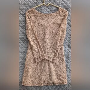 Xhilaration Blush Pink Lace Long-Sleeve Shift Dress